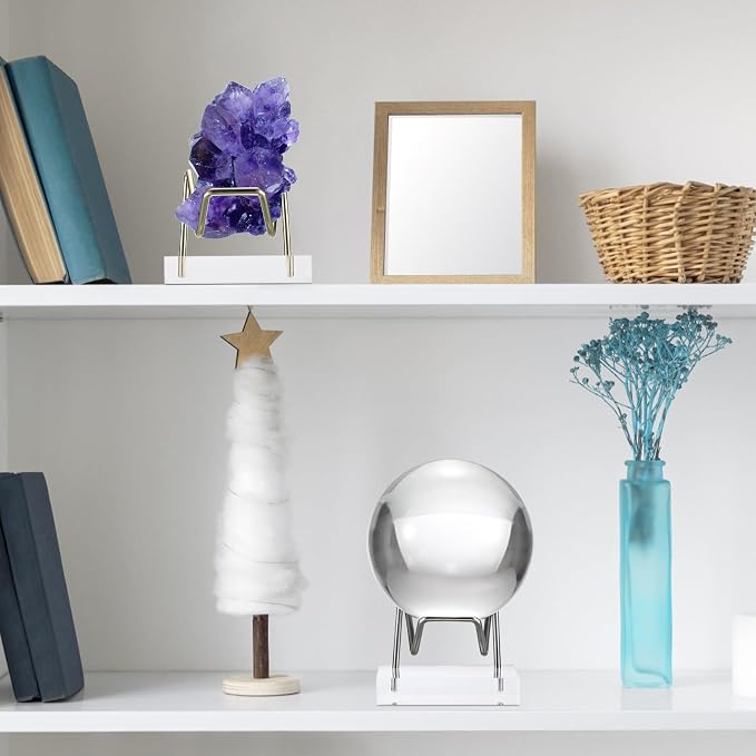 Hipiwe Metal Display Stand with Acrylic Square Base Business Card Holder Clear Acrylic Rock Display Easel for Fossil Coral Mineral Agate