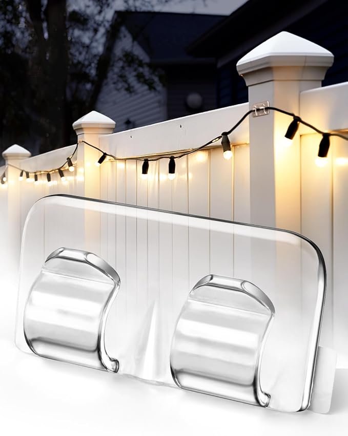 Hetyue Hooks for Outdoor String Lights Clips: 40Pcs Heavy Duty Light Hook | Outside Clear Cord Holders with Waterproof Adhesive Strips - Sticky Clip for Hanging Christmas Lighting Outdoors