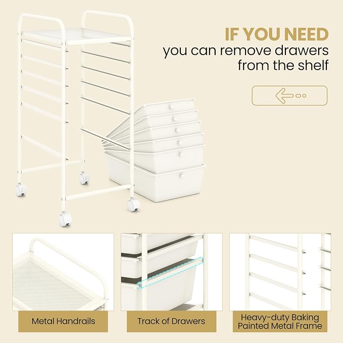 Giantex 6 Storage Drawer Cart Rolling Organizer Cart for Tools Scrapbook Paper Home Office School Multipurpose Mobile Utility Cart (Ivory)