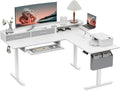 WALKINGDESK 63 Inches Height Adjustable L Shaped Standing Desk with 2 Drawers and Keyboard Tray, Electric Sit to Stand Home Office Comupter Table, Ergonomic Corner Gaming Desk, White