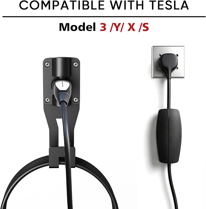 SEVEN SPARTA 180°Swivel Charging Cable Holder Wall Mount for Tesla Charger | 180° Swiveling Holster, Organizer for Save Garage Space, For Tesla Model 3 Y X S Cybertruck Mobile & Wall Connector