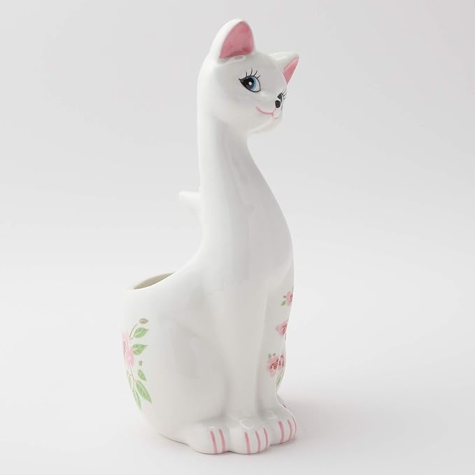 Sunart SAN1708 Cute Miscellaneous Goods Lovely Pottery Cat Toilet Brush Stand with Toilet Brush 5.1 inches (13 cm) Width Pink