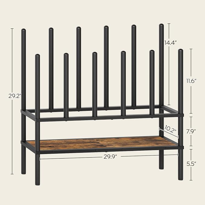 YATINEY Shoe and Boot Rack Organizer, Tall Boots Rack for Closet, Cowboy Shoes Storage, 3 Tier Shoe Racks Organizer Holds 10 Pairs, Black and Rustic Brown SS09BRY1