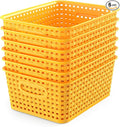 WYT 6-Pack Plastic Small Shelf Storage Weave Baskets Organizing for Cabinets and Pantries, Yellow