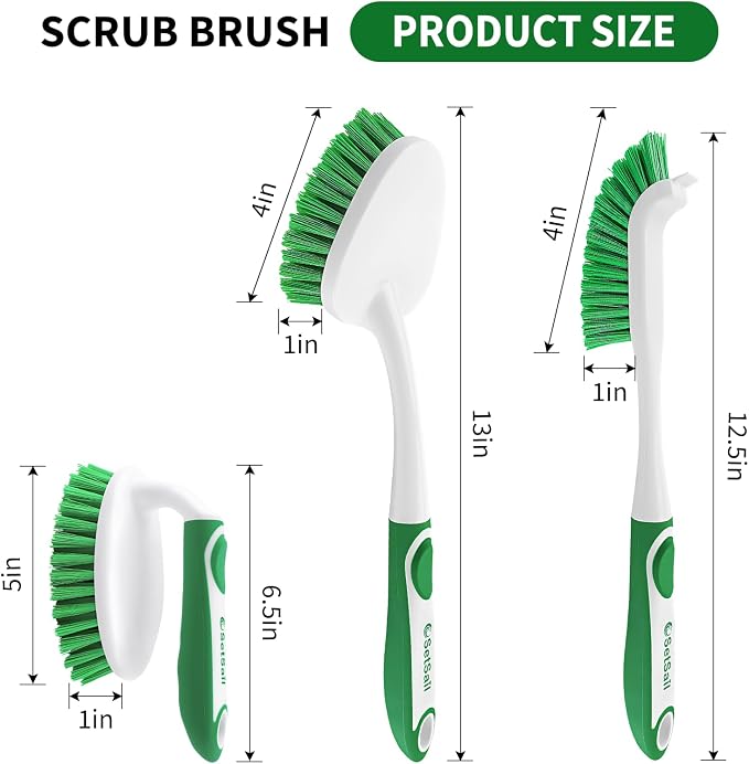 Scrub Brush Set of 4 Pack, Heavy Duty Shower Cleaner Brush with Non-Slip Handle Scrubber Brush Ergonomic Design Cleaning Scrub Brush Set for Household Use, Shower, Floor, Tub, Kitchen