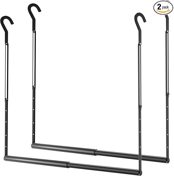 OPKING Double Hanging Closet Rod Extenders Adjustable Width & Height Black | Stepless Adjustment, Space-Saving & Expand Space, Assemble Easily, Heavy-Duty Iron, Hold Up To 45 LBS, Smooth Surface,