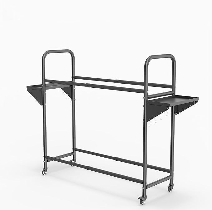 Hershii Rolling Tire Storage Rack, Tire Rack with Wheel,Tire Rack Storage | Adjustable - Black Steel Pipe and ABS, 24.80-42.51'' X 15.35'' X 44.09'' with 8 S Hooks and 2 Storage Shelves for Garage