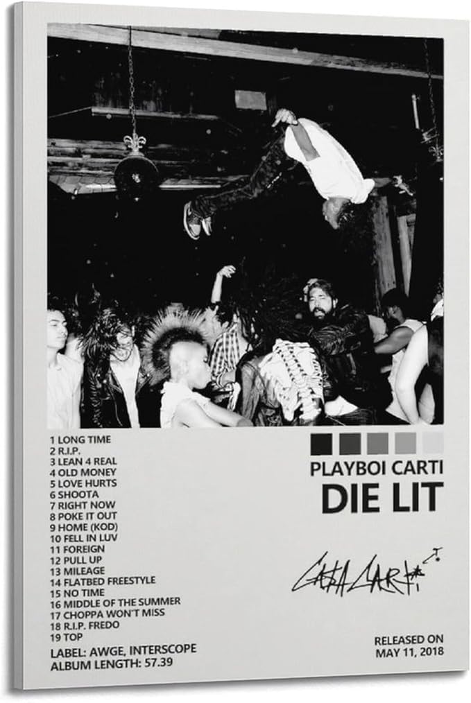 OrdaLi Playboi Carti Die Lit Canvas Poster, Wall Art, Living & Bedroom Decor (20x30in/50x75cm) Frame-style