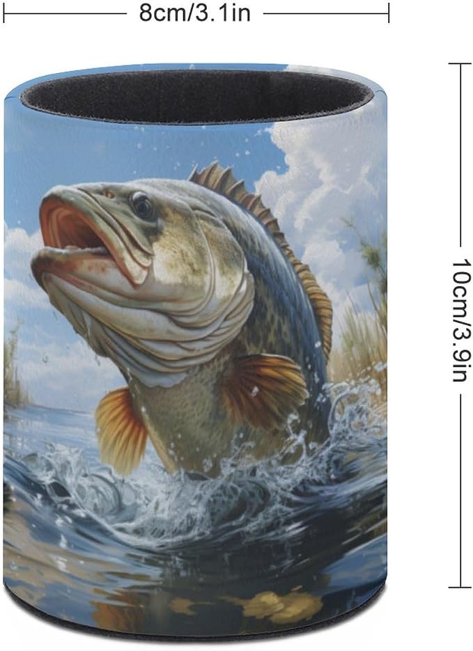Bass Fish Pen Holder Pencil Cup for Desk Organizer | Cute Makeup Brush Holder PU Multifunctional Office Suppliesfor Decor Home Classroom School