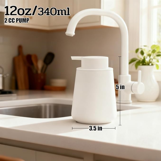Ceramic Foaming Soap Dispenser, 12 Oz Foam Hand Soap Dispenser for Bathroom, Face Wash Dispenser Bottle with Foaming Pump, Refillable Lotion Dish Soap Foam Dispenser for Kitchen, Matte White