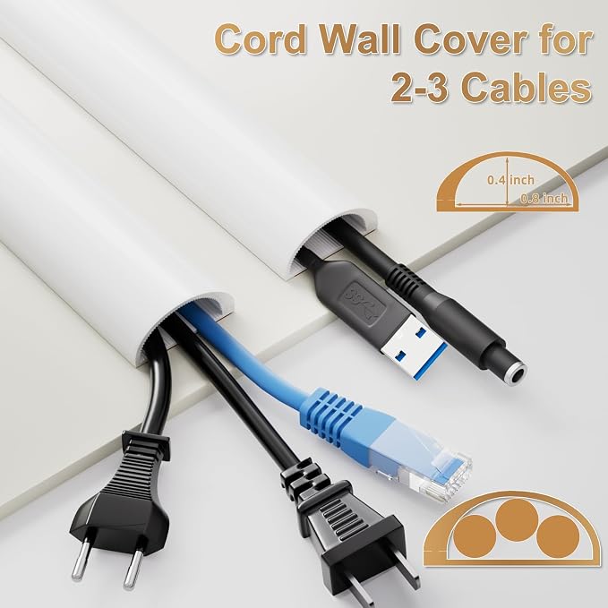 78" Side Open Cord Hider for Wall Mounted Tv, Silicone Flexible Cable Cover to Hide Conceal Cords Along Wall,Wire Raceway Management Cable Concealer Channel,Electric Cord Organizer,W 1.08"× H 0.6"