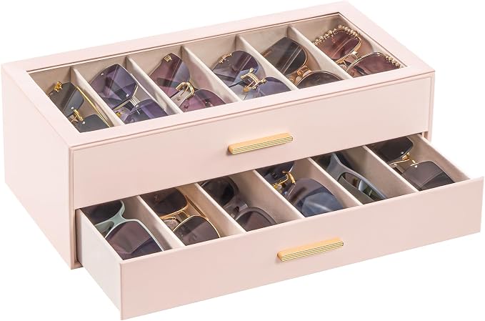 Lolalet Sunglasses Storage Box for Women, Eyewear Eye Glass Organizer with Clear Top Display Holder Case