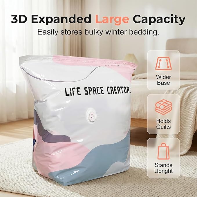 3 PACK No-Pump Vacuum Storage Bags, Press & Seal Space-Saving Compression Bags for Clothes, Bedding, Comforters – Reusable Heavy-Duty Storage Organizer for Travel & Home (27.6" × 19.7" × 11.8)