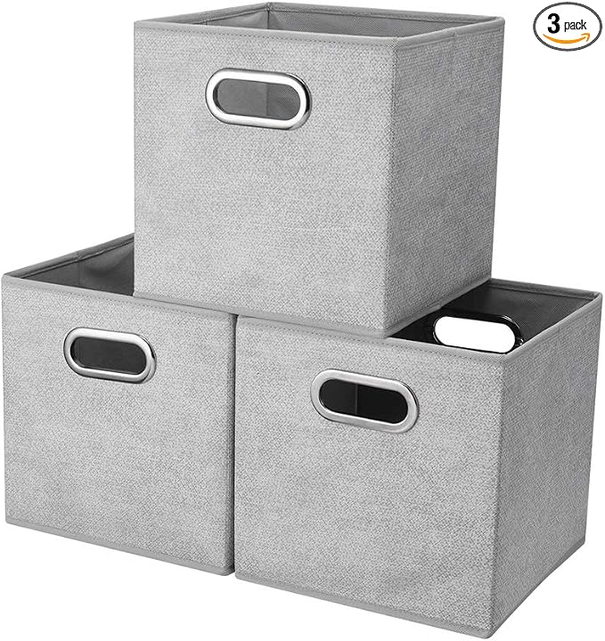 Fabric Cubicle Storage Cubes Bins 10.5x10.5 x 11 In Pattern Collapsible Storage Cube Boxes Grey White Cloth Storage Cubes Baskets Foldable Inserts Drawer Storages for Cube Organizer Storage QY-SC14-3