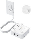 TESSAN Surge Protector Power Strip, 10 Ft Flat Plug Extension Cord with 3 USB (1 USB C) 8 Outlets, 900J Protection, 3 Sided Outlet Extender with Power Switch for Office, Dorm Room, White