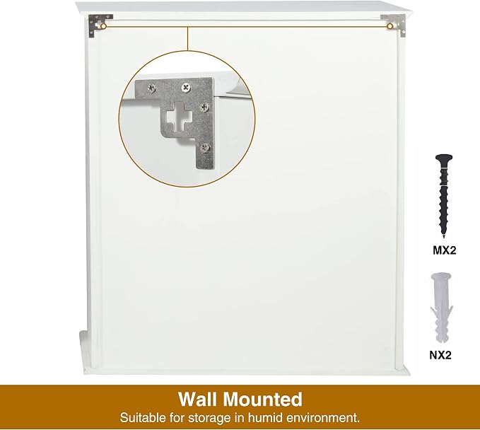 27.6in Length Bathroom Cabinet Wall Mounted,Over Toilet Storage Cabinet with 2 Doors and Adjustable Shelves,Wood Medicine Cabinet for Bathroom, White