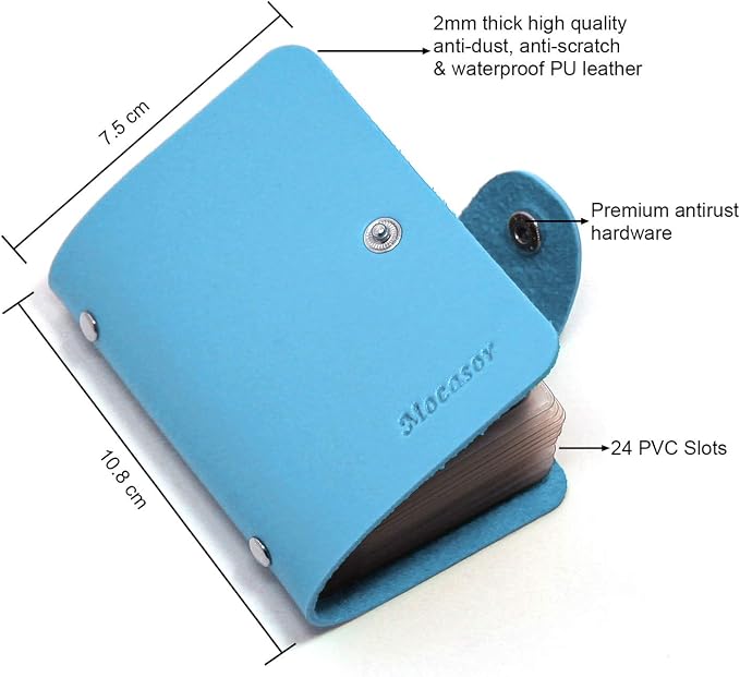 Soft Leather Credit Card Holder for Men & Women Bank Card Case with 24 Durable Plastic Insert Slots Slim Pocket Wallet ID Card Organiser Business Card Case Purse (Blue)