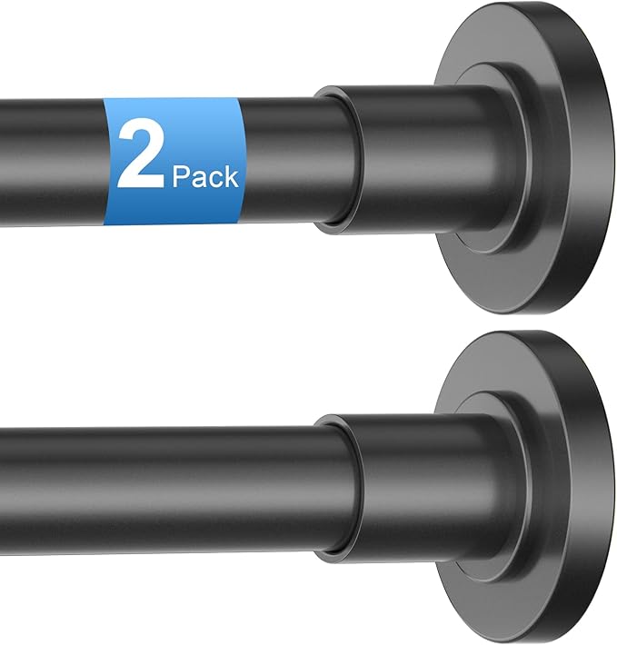 CorkLatta 2 Pack Black Shower Curtain Rod 31 to 68 Inch,1 Inch Diameter Adjustable Spring Tension Stainless Steel Telescopic Rod,Easy Install,No Rust