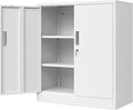 Wanfu Metal Storage Cabinet, 36" H Locking Storage Cabinet with 2 Adjustable Shelves for Garage, Home, Office, Utility Room-White