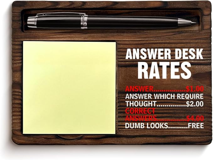 Funny Office Sticky Note Holder Humorous Sarcastic Gifts for Coworkers Employees Teammate Answer Desk Rates Self-Stick Note Pad Holders Office Cubicle Decor
