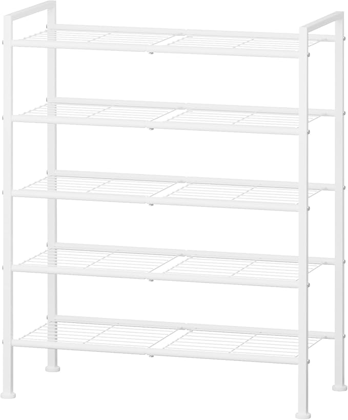 5 Tier Shoe Rack,Metal Shoe Storage | Organizer Shelf for Closet,Entryway, Garage,Narrow Space(White, 5 Tier)