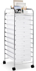 LDAILY 10-Drawer Rolling Storage Cart, Rolling Storage Cart, Storage Organizer on Wheels, Metal Frame, Scrapbook Paper Tools, Suitable for Office School, Classroom (Clear, 10 Drawer)