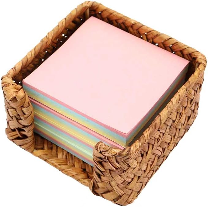 Sticky Note Holder Seagrass Post It Note Dispenser, 3 x 3 Inch Woven Sticky Note Dispenser, Farmhouse Post It Holder for Desk Home Office Decor, Caramel