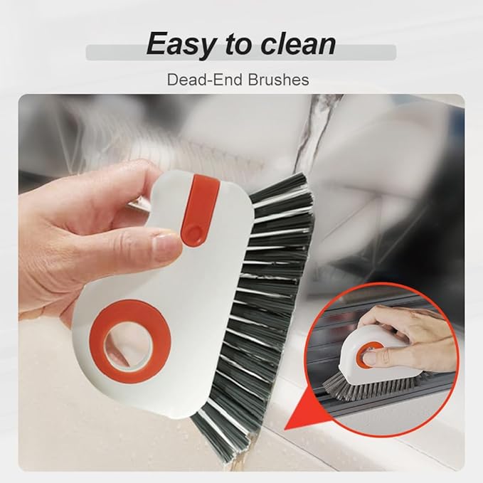 2 in 1 Groove Cleaning Brush Window Track Cleaning Tools, 2026 New Multipurpose Hard Bristle Crevice Cleaning Brush with Hidden Scraper for Sliding Door Track, Window Sill, Window Seal (Orange-2PCS)