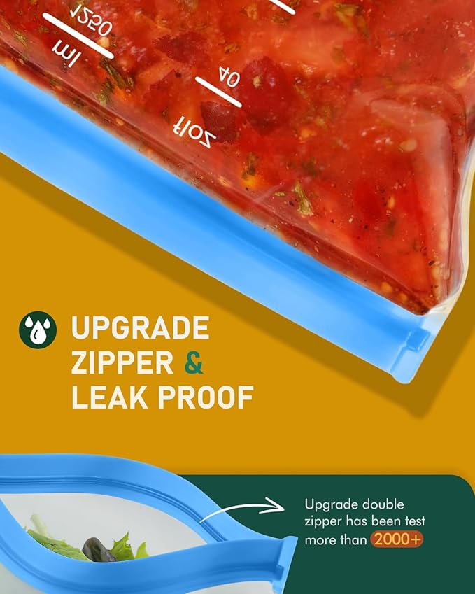 IDEATECH Reusable Gallon Freezer Bags Dishwasher Safe, Leakproof Reusable Gallon Bags Stand Up, Extra Large & BPA Plastic Free Food Storage Containers for Meats, Veggies(6 Pack)