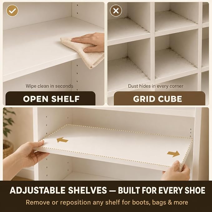 Homieasy 9-Tier Tall Shoe Rack Cabinet for Closet & Entryway, White | Wooden Narrow Shoe Organizer Cabinet with Adjustable Shelves, Freestanding, for Bedroom, Hallway