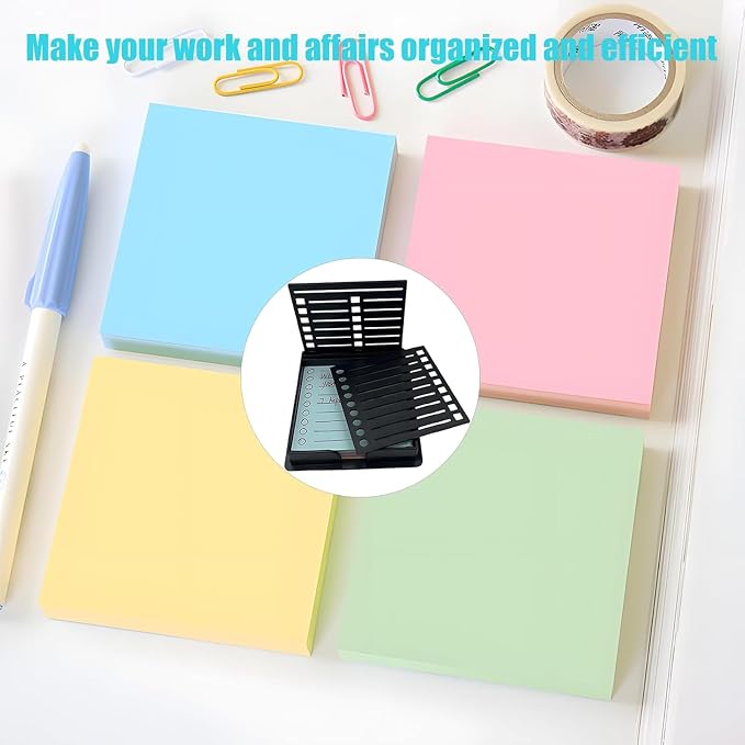 Sticky Note Stencil, Sticky Note Holder with Stencil 3x3 Sticky Note Line Stencil and Holder, Perfect for to-Do Lists, Home, Office, Sticky Notes Dispenser, Reusable Note Organizer (Blue)