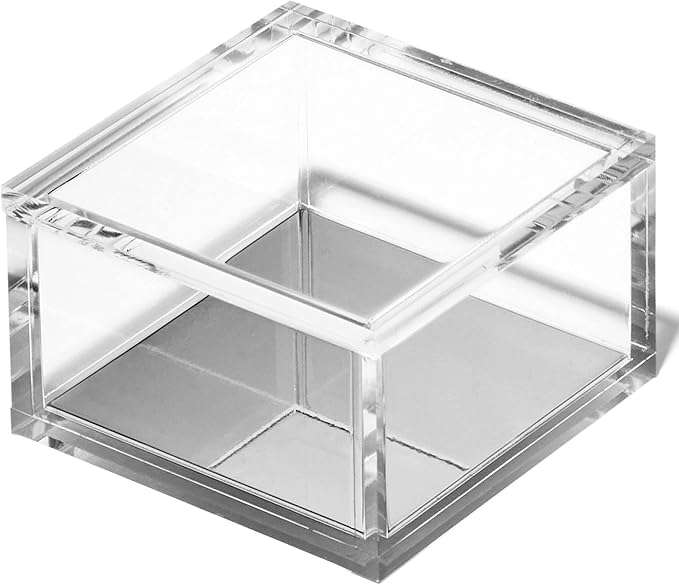 OfficeGoods Acrylic Desk Organizer w/Silver Base – Functional & Elegant Odds & Ends Box for Display or Storage – Perfect for Home or Office, Kitchen, Bathroom Vanity, Curio Display - Small