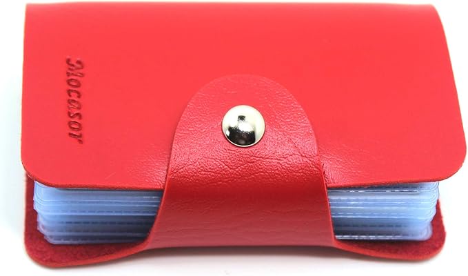 Soft Leather Credit Card Holder for Men & Women Bank Card Case with 24 Durable Plastic Insert Slots Slim Pocket Wallet ID Card Organiser Business Card Case Purse (Red)