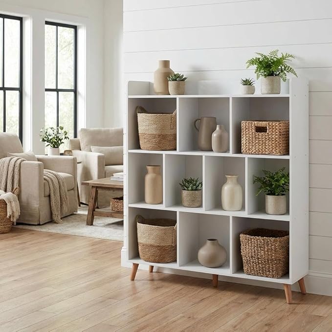 Furnifact White Bookcase with Sleek Engineered Wood Construction, Modern Design, Sturdy Shelving for Ample Storage, Ideal for Home or Office Organization