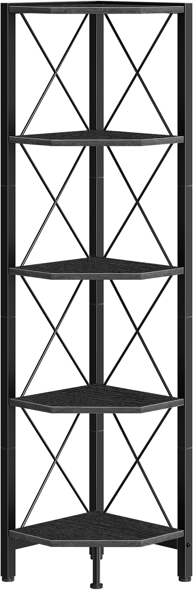 CHOEZON 5-Tier Corner Shelf, Corner Bookcase, 55.2" Tall Vertical Display Rack, Plant Stand, Open Storage Shelf, for Living Room, Bedroom, Study, Kitchen, Black TCJ12BB