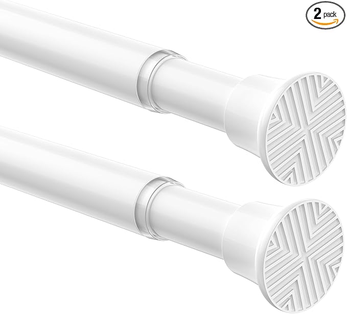 2 Pack Spring Tension Curtain Rod 24-46 inch, Adjustable Expandable Tension Curtain Rod No Drilling, Tension rods for Window Doorway Kitchen Curtain, White