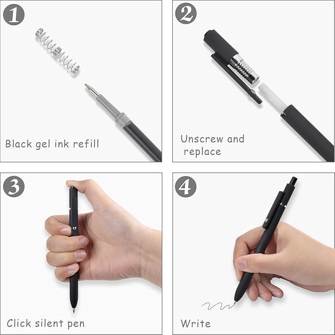 Gel Pens School Office Supplies - 6 Pcs 0.5mm Cute Ink Ballpoint with 10 Refills, Black White Fine Point Pen, Desk Accessories for Women College Teacher, Pastel Smooth Writing Pen for Journaling Gift