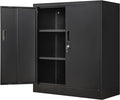 Wanfu Metal Storage Cabinet, 36" H Locking Storage Cabinet with 2 Adjustable Shelves, Metal Cabinets for Garage, Home, Office, Utility Room-Black
