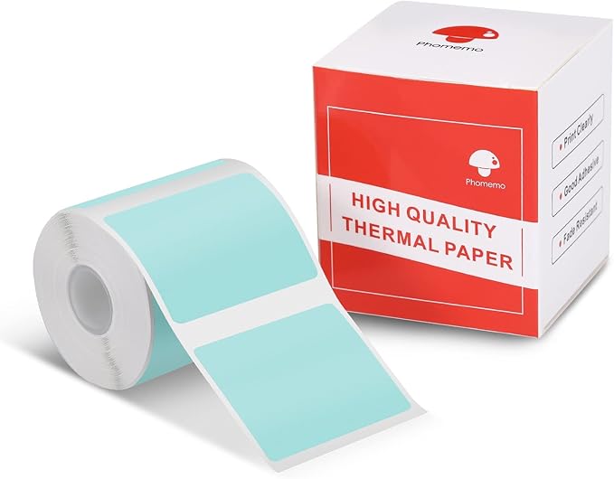Phomemo Sticker Label M110/M221/M220/M120/M200/M110S Thermal Label- Black on Green 1.57"x1.18"(40x30mm) for Small Business, Home, Office, 230 Labels/Roll