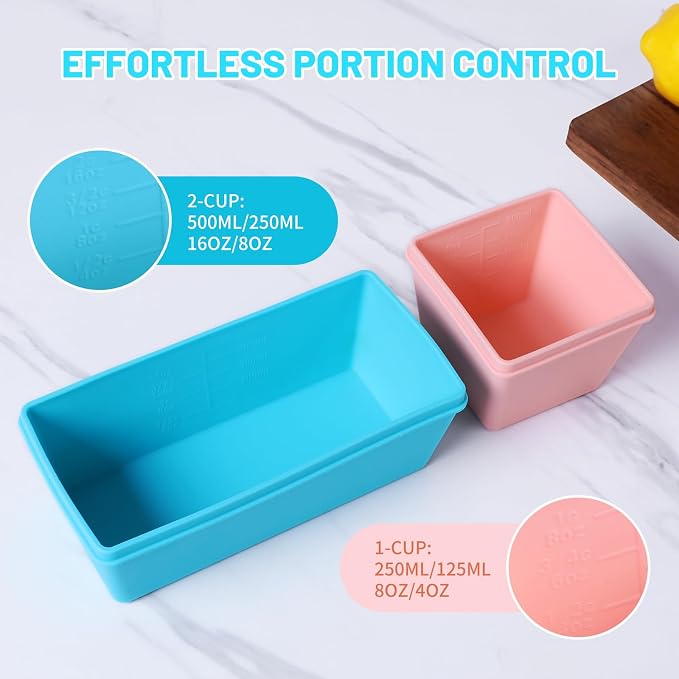 Gemice Silicone Freezer Molds with Lids, 6-Pack 1-Cup & 2-Cup | Oven & Dishwasher Safe, BPA-Free Soup Portion Cubes Trays, Freezer Containers for Food Storage