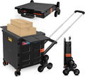 Foldable Utility Cart with Stair Climbing Wheels,Collapsible Rolling Crate with Magnetic Lid Telescopic Cover,Adjustable Telescoping Handle,360° Rotate Wheel Hand Cart for Teacher Shopping Moving