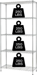 HCY Heavy Duty 5-Tier Storage Shelf - Adjustable Metal Rack for Laundry, Bathroom, Kitchen, Garage & Pantry Organization - 14"x36"x72" (Chrome)