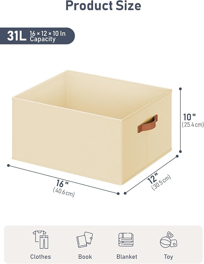 5 Pack Large Closet Storage Baskets Bins for Shelves, Collapsible Fabric Closet Organizers and Storage with Polyester Handles, Decorative Baskets for Organizing Clothes, Towels, Linen Closet 16x12x10"