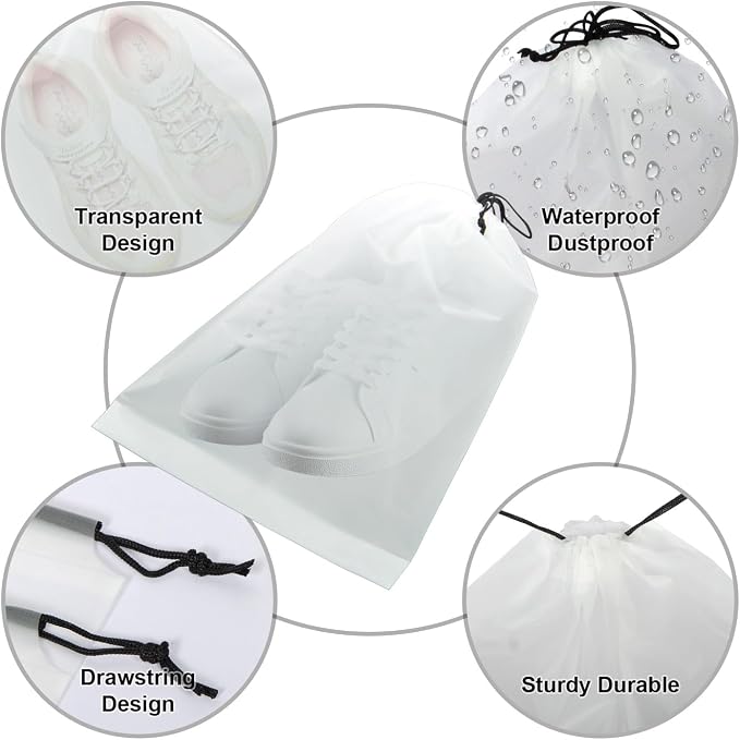 5 Pack Shoe Bags for Travel, Waterproof Drawstring Bag for Men Women, Shoe Storage, Travel Essentials, Organization Accessories (10, Clear)