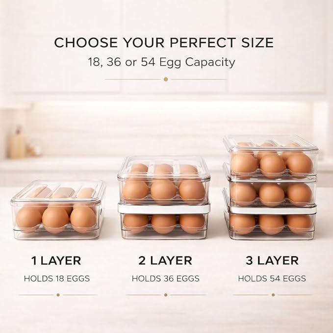 Egg Holder for Fridge with Rolling Auto Dispense, Egg Dispenser for Refrigerator, Stackable Egg Organizer for Refrigerator, Holds 54 Eggs, Clear Space Saving Storage Container for Kitchen Use