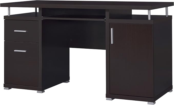 Coaster Home Furnishings Tracy Modern Contemporary 55-Inch 2-Drawer Home Office Computer Writing Desk Study Table with File Cabinet Storage Engineered Wood Eco-Friendly Laminate Brown 800107