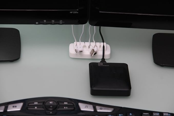Heaviest Cable Organizer on the Market! Compact and Weighted Desktop Cord Holder and Cable Organizer, Eco-Friendly Silicone, No Bad Smell, Bundled with 4 Reusable Cable Ties! (White)