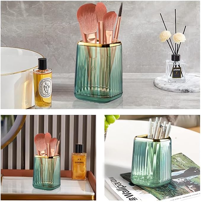 Green Plastic Pen Holder for Desk, Pencil Organizer Cup for Desk & Office | Pencil Holder,Makeup Brush Cup and Pen Cup Pencil Caddy for Home, Art Supplies and Desktop Organization