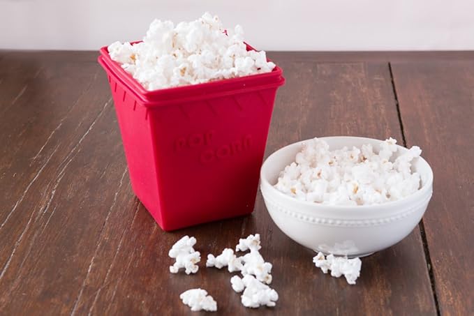 Microwave Popcorn Popper | Replaces Microwave Popcorn Bags | Healthy Air Popped Popcorn - No Oil Needed | BPA Free Premium European Grade Silicone Popcorn Maker by Cestari Kitchen (Red Makes 8 cups)