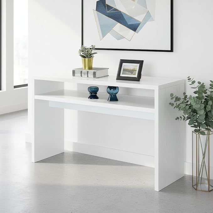 Furnifact Deluxe Hall Console Table with Display Shelf, Wide Entryway Accent Table for Foyer or Living Room, Engineered Wood, White